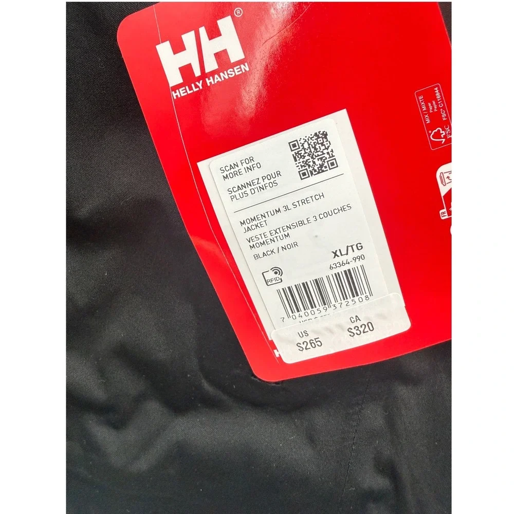 Helly Hansen Momentum 3L Stretch Jacket Mens XL Black Waterproof Shell 63364-990